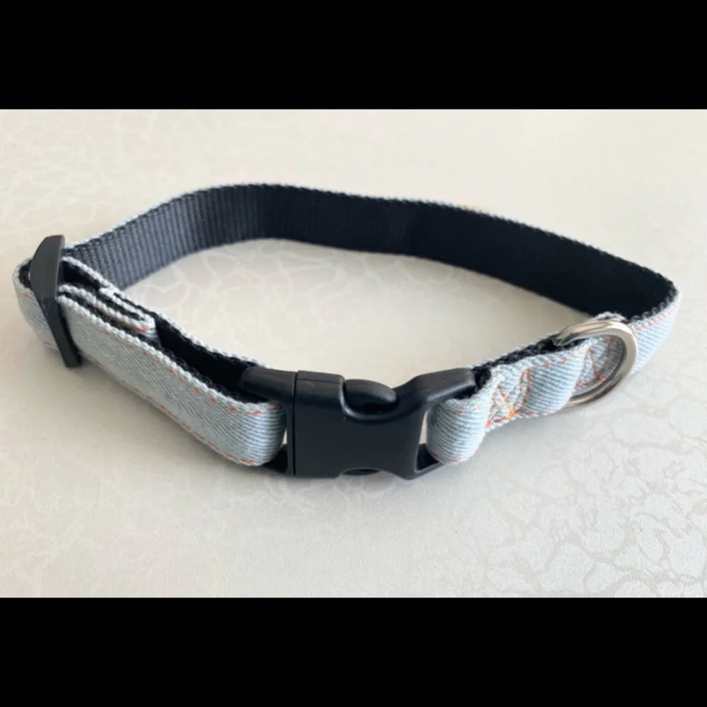 Dog Collar Light Blue Denim Jean Fabric size small
